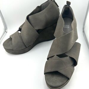 Eileen Fisher Gray Elastic Wedge Sandals